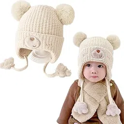 flavizo Winter Baby Beanie Hat for Kids - Boys & Girls Knitted Cap with Fur, Warm Toddler Winter Hat for 6 Months to 3 Years, Outdoor & Birthday Gift Beige-picture-32