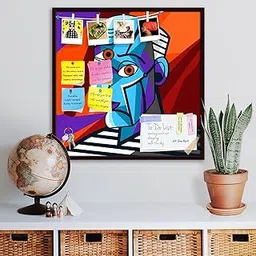 ArtzFolio Cubistic Painter Portrait | Bulletin Board Notice Pin Board | Vision Soft Board Combo with Thumb Push Pins & Sticky Notes | Dark Brown Frame | 16 x 16 inch (41 x 41 cms)-image-50