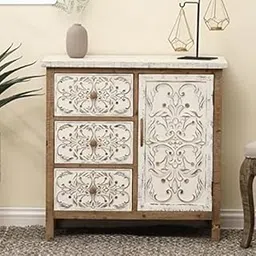 Goldview Furniture Solid Wooden Hand-Carved Storage Cabinet with 3 Drawers & Doors | Sideboard Cabinet & Chest of Drawers for Living Room, Hall & Bedroom | Brown, 36L x 16D x 36H inches-image-76