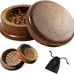 Herb Grinder 2 Part sheesham Wooden Herb Crusher Carved Leaf Lid (Set of 1)-picture-12