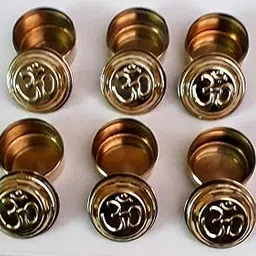 Round Brass Sindoor Dibbi - Kum Kum Box for Women - Golden, Small, Set of 6 pcs-picture-25