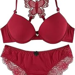 Women's Butterfly Front Closure Underwire Bra Beauty Back Lace Panties Lace Bra and Panty Set, 5 Colours Available, Push-Up Style with Decorative Back-image-21