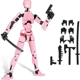 RAMONI Action Figure, Dummy 13 Action Figure Toys, Polyarticular Movable Titan 13 Action Figure Action, Robot Toy 3D Printed Toys for Desktop Decor&Game Lovers (Pink Action Figure+Accessories) image 1