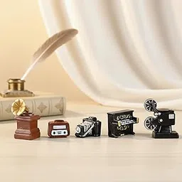 ascension Vintage Miniature Set of 5 – Retro Gramophone, Radio, Camera, Piano & Projector Figurines for Home Office Living Room Table Desk Decoration Item Collectible Miniature Showpiece & Gift Item-picture-22