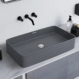 Plantex Ceramic Designer Washbasin for Bathroom/Countertop Bathroom Basin/Rectangle Tabletop Wash Basin for Restaurant/Hotel - (3063, Cloud Grey)-picture-11