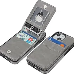 KIHUWEY Compatible with iPhone 13 Mini Case Wallet with Credit Card Holder, Premium Leather Magnetic Clasp Kickstand Heavy Duty Protective Cover for iPhone 13 Mini 5.4 Inch(Gray)-picture-38