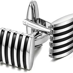 yellow chimes Cufflinks for Men Strips Black Cuff links with Enamal Finish Stainless Steel Cufflinks for Men and Boy's.-picture-6