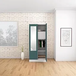 GODREJ INTERIO Almirah Slimline 2-Door Steel Almirah, Cupboard for Clothes (Textured Sea Pine), 1-Year Warranty, 1 Locker, 4 Shelves and Star Design Mirror-picture-16