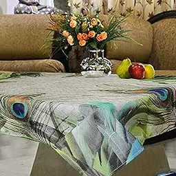 Kuber Industries Center Table Cover|Table Cover 4 Seater|Morpankh Design|Jute Table Cloth 60x40 (Green)-image-32