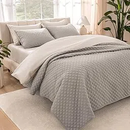 Bare Home Premium 2 Piece Coverlet Set - Twin/Twin Extra Long Size - Diamond Stitched - Ultra-Soft Luxurious Lightweight All Season Bedspread (Light Grey)-picture-24