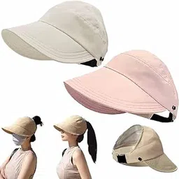 kelexx Outdoor UV Protection Hollow Top Sun Hat for Women – Wide Brim Adjustable Summer Beach Packable Visor, Foldable Lightweight Sun Hats for Travel, Hiking & Outdoor Activities image 1