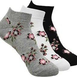 Women's Floral Design Low Cut Socks (Free Size) Made with 100% Combed Cotton and Spandex-image-2