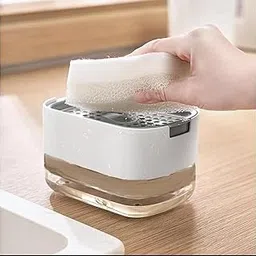 Oslen Plastic 2 in 1 Soap Dispenser for Kitchen with Sponge Holder 400 Ml,Hollow Design,Durable&Smooth Body Sink Dish Washing Soap Dispenser Set Sponge Holder Kitchen Sink Accessories Items (Multi)-image-14