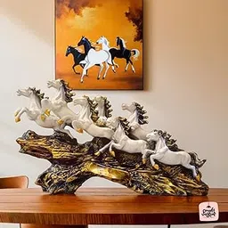 CRAFTVOGUE Presents Decorative Resin 7 Running Horse Statue, White Horses on Golden Wave Base, 45 cm | Elegant Home Decor Accent for Living Room, Office, Hall, & Shelf-picture-27