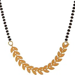 zeneme Mangalsutra Gold Plated Leaf Vine Style Tanmaniya Nallapusalu Pendant with Black Beads for Women-picture-19