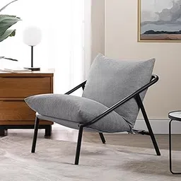 INDIAN DECOR 41461 Classic Modern Accent Chair Lounge Chair with Black Metal Steel Frame and Cushion for Living Room Bedroom, Grey Cushion-image-77