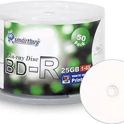 Smartbuy 50 Pack Bd-r 25gb 6x Blu-ray Single Layer Recordable Disc Printable White Inkjet Blank Data Video Media 50 Disc Spindle-picture-14