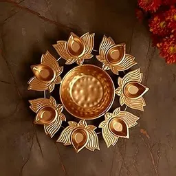 Lotus Shape Diya Flower Urli Handcrafted Bowl for Floating Flowers & Tea Light Candles Home Living Room Office & Table Decor Diwali Decoration Items Premium Metal Color Gold (12 inch)-image-83