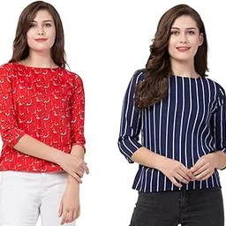 REVEXO,Combo Set of 02,Printed Ladies Top, (Size-XL) 4251 Blue-picture-39