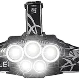 Headlamp Torch, USB Rechargeable Water Resistance 12000 Lumen Ultra Bright Single LED Zoomable Flashlight with Keychain Led Light for Trekking, Camping (New 5 Led Headlamp) image 1