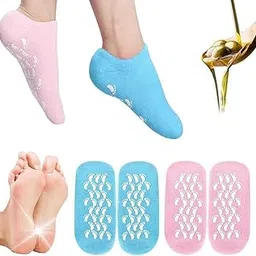 TakshHaven 2 Pair Silicone Socks for Women, Moisturizing Socks, Cracked Heel Repair, Spa Gel Socks-image-80