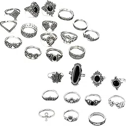 fashion frill Stackable Rings For Women | Vintage Style | Multi Designs Silver Ring Boho Midi Rings For Women | Oxidised Ring | Girls Combo Ring Set-picture-36