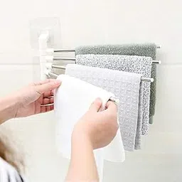FLBAKO Stainless Steel Self Adhesive 4 Arm Swing Hanger Towel Rack/Holder for Kitchen and Bathroom-picture-21