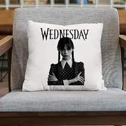 CRAFT MANIACS Wednesday Serious 16 * 16 Inches Pillow with Filler Inside Best Gift for Wednesday Sitcom Lovers-image-55