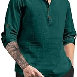 royalscout Men's Cotton Polyester Blend Solid Regular Fit Full Sleeve Short Kurta-picture-30