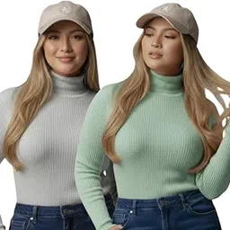 fasha Women Highneck Full Sleeve Winter Top – Stylish Women High Neck Turtleneck Slim Fit Stretchable Warm Winterwear Top for Girls & Ladies | Casual Office College Wear High Neck Tee-Pack of 2-picture-11