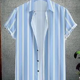 restyle Men's Vertical Striped Short Sleeve Shirt, Black and White, Casual Button-Down-picture-19