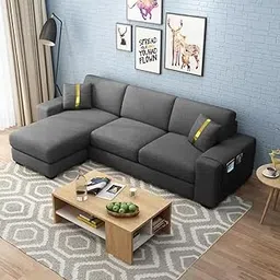 FURNY Arvona 4 Seater Fabric Sectional LHS L Shape Sofa Set for Living Room (Dark Grey)-picture-19