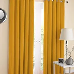 AIRWILL 100% Cotton Solid Pattern Window Curtains Sized, 5Ft Length (Yellow, Pack of 2 Pcs), Opaque, Grommet Curtains-image-25