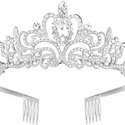 Crystal Tiara and Crown for Women Stylish Headband Crowns with Comb Tiaras for Girls Kids Queen Princess Wedding Bridal Birthday Gift Hair Accessories (Silver) (rrsd15412hb)-image-40
