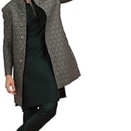 kisah Men Grey Jacquard Kurta Indowestern Sherwani Churidar Set with Floral-picture-15