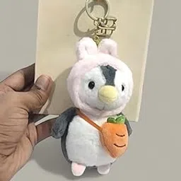 Adorable Penguin Plush Keychain with Carrot, Soft Stuffed Animal Bag Charm in Pink and Grey, Decorative Key Ring Accessory Cute Penguin Plush Keychain with Bunny Hood & Carrot Bag-image-25
