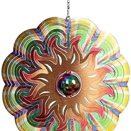 YORWAN 3D Metal Wind Spinners with Unique Mirror Ball Garden Decor | Sun Wind Spinner with Unique Mirror Ball |Backyard Ornaments Wind Spinner Decorations-picture-19