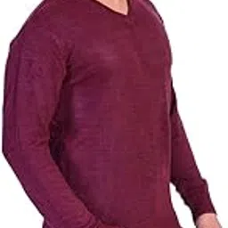 joe hazel Men's Solid V Neck Sweater (Wine)-picture-23