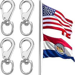 PAMASE Flag Clips for Flagpole Rope - 4pcs Heavy Duty Zinc Alloy Metal Swivel Snaps Hooks, Hold American National Flag Outdoor, Dog Leash, Key Chain, Leather Craft - Silver-picture-10