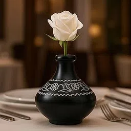 Miniature Black Pottery Flower Vase | Mercury Rubbed Nizamabad Craft | Handmade Clay Decorative Showpiece for Home, Office & Gifting (D)-picture-16