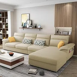 Casaliving Seams RHS 6 Seater L Shape Sofa Set for Living Room (Cream Colour Fabric) Premium Fabric Sofa Set for Living Room-picture-19