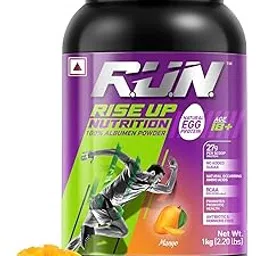 R.U.N-RISE UP NUTRITION Egg White Protein Powder for Athletes,Gym & Fitness Enthusiasts |27g Protein & 14g EAA|Lactose, Soy & Gluten Free Egg Albumen Protein Powder for Immunity, Mango -1kg image 1