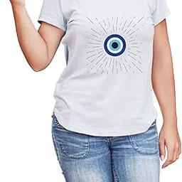 Evil Eye Graphic T-Shirt for Women & Men | White Cotton Casual Tee | Protective Symbol Design | Trendy Everyday Wear-picture-18