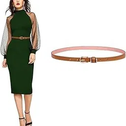 galeno Women's Brown Leather Stretch Fashion Lace Belt for Women (BROWN)-picture-47