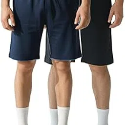 force nxt Men’s Solid Sports Shorts | Lightweight & Breathable Gym Shorts for Running, Training & Casual Wear | Elastic Waistband with Drawstring | Comfortable Knee-Length Activewear Color- MultiColor Pack of 2-picture-34