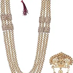 jiyanshi fashion pearl beads Dulha groom sherwani Necklace/Moti Mala for Men for wedding | Exquisite Groom Mala and Brooch Set | Perfect-picture-40