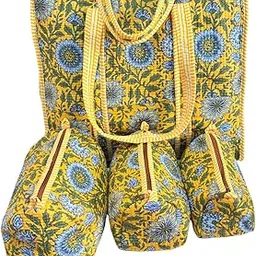 the house of rajpadmini RajPadmini 4-in-1 Festive Gifting Combo : Premium Quilted Tote Bag + 3 Waterproof Pouches = Your Complete Organization Solution!-picture-52