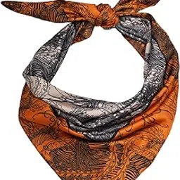 calixto Luxury Silk Square Scarf for Women – Printed Orange & Black Designer Bandana for Neck, Head, or Handbag | Soft Lightweight Fashion Accessory-picture-52