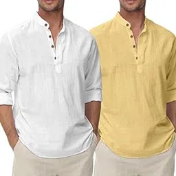 clothing veda Men's Kurta Shirt Combo Set Cotton Blend Solid Short Kurta for Men with Mandarin Neck & Full Sleeves Stylish Daily (Pack of 2)-picture-14