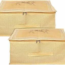 Kuber Industries Doli Printed Non-woven Foldable Underbed/Storage Bag/Wardrobe Organizer With Transparent Window- Pack of 2 (Gold)-picture-35